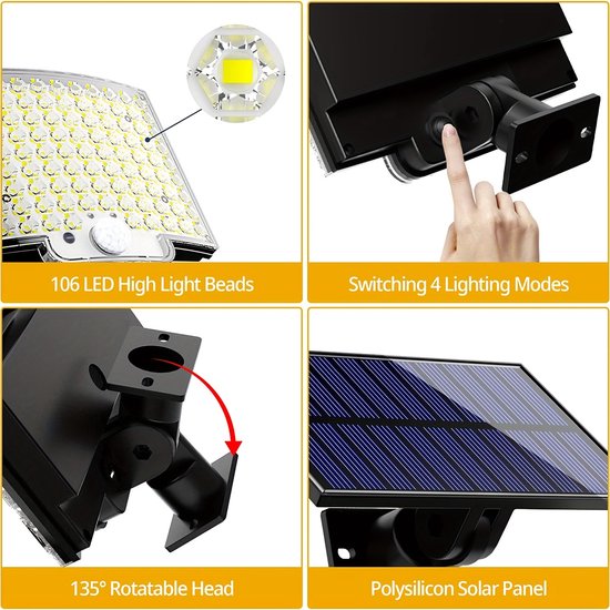 Tredax solar Buitenlamp met bewegingssensor en 106 LED