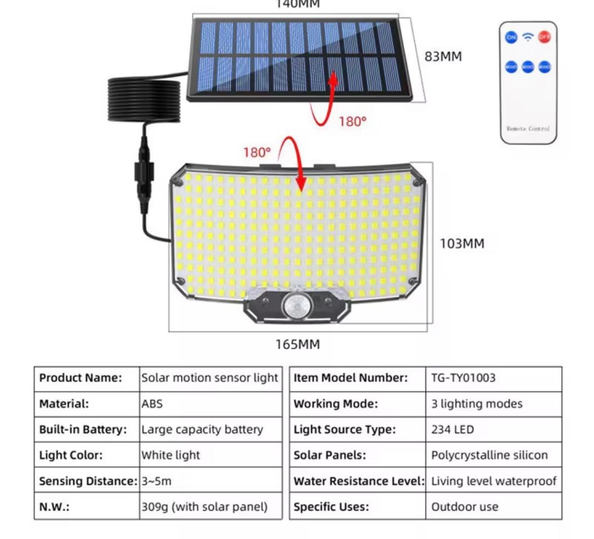 Tredax solar Buitenlamp met bewegingssensor en 243 LED