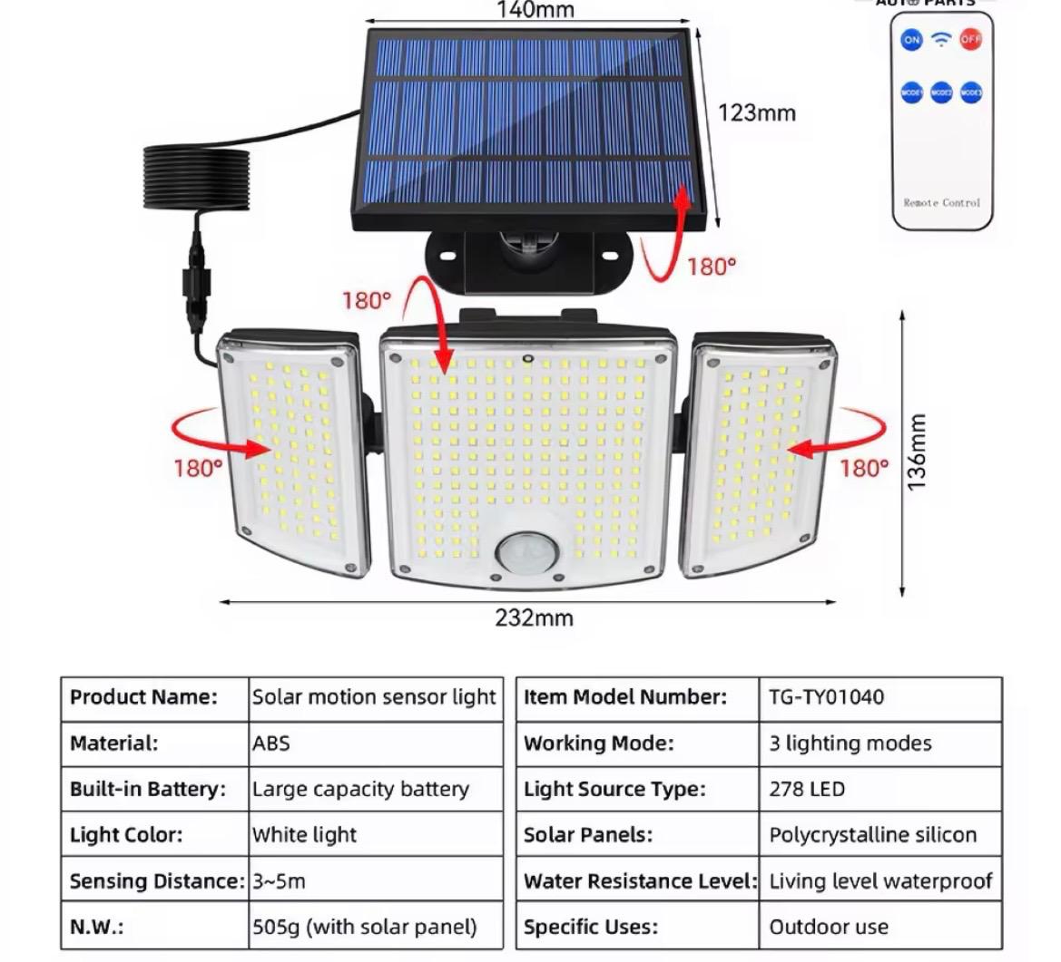 Tredax solar Buitenlamp met bewegingssensor en 278 LED